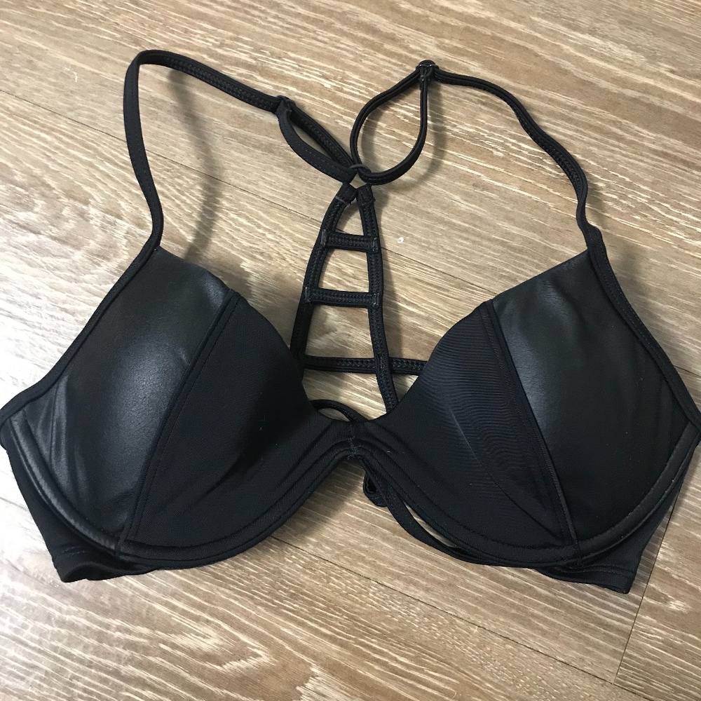 Victoria's Secret PINK Black Leather Swimsuit Top